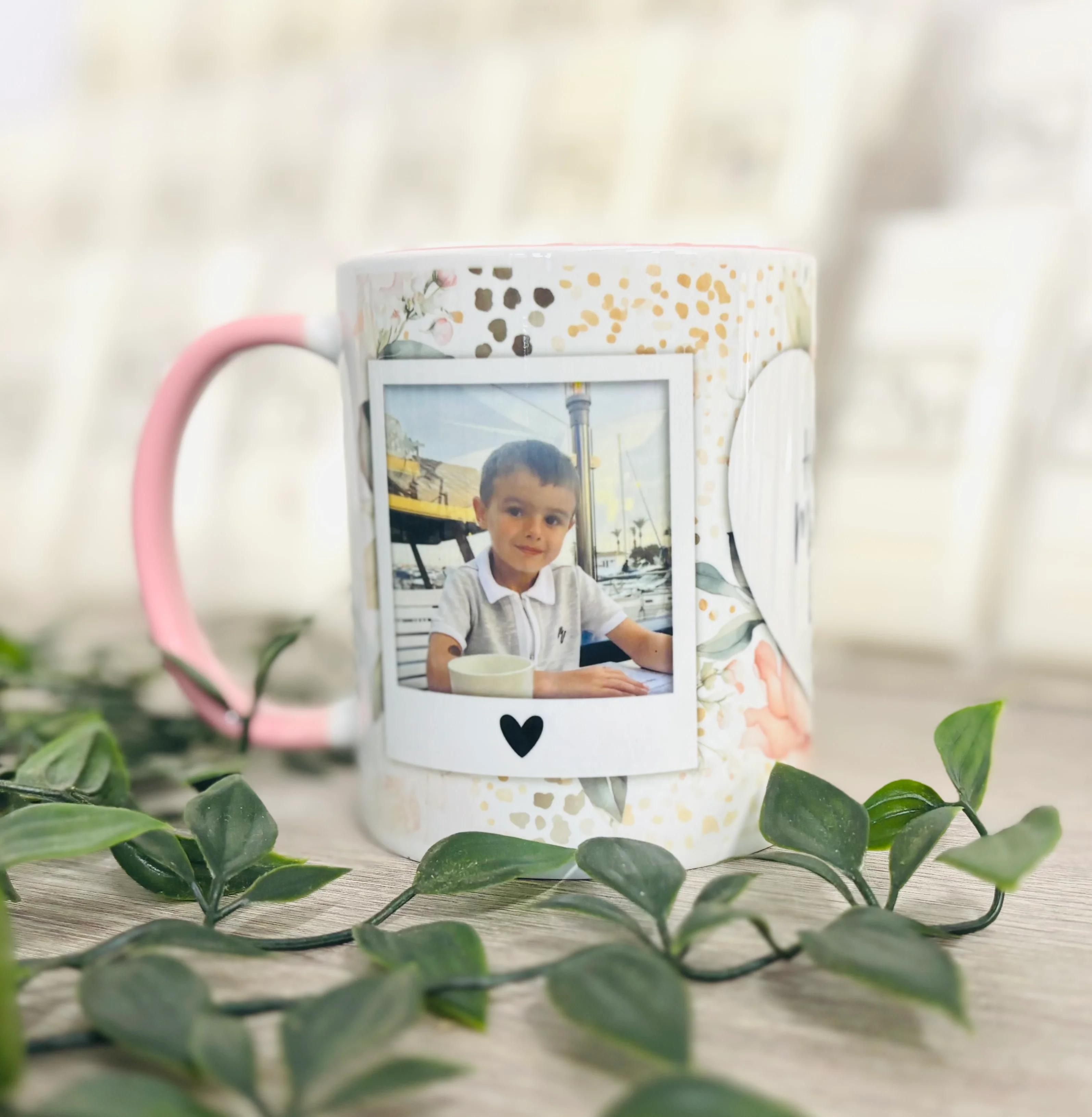 2 Photo Mug with Love heart to add text - Pink Mug - Image 2