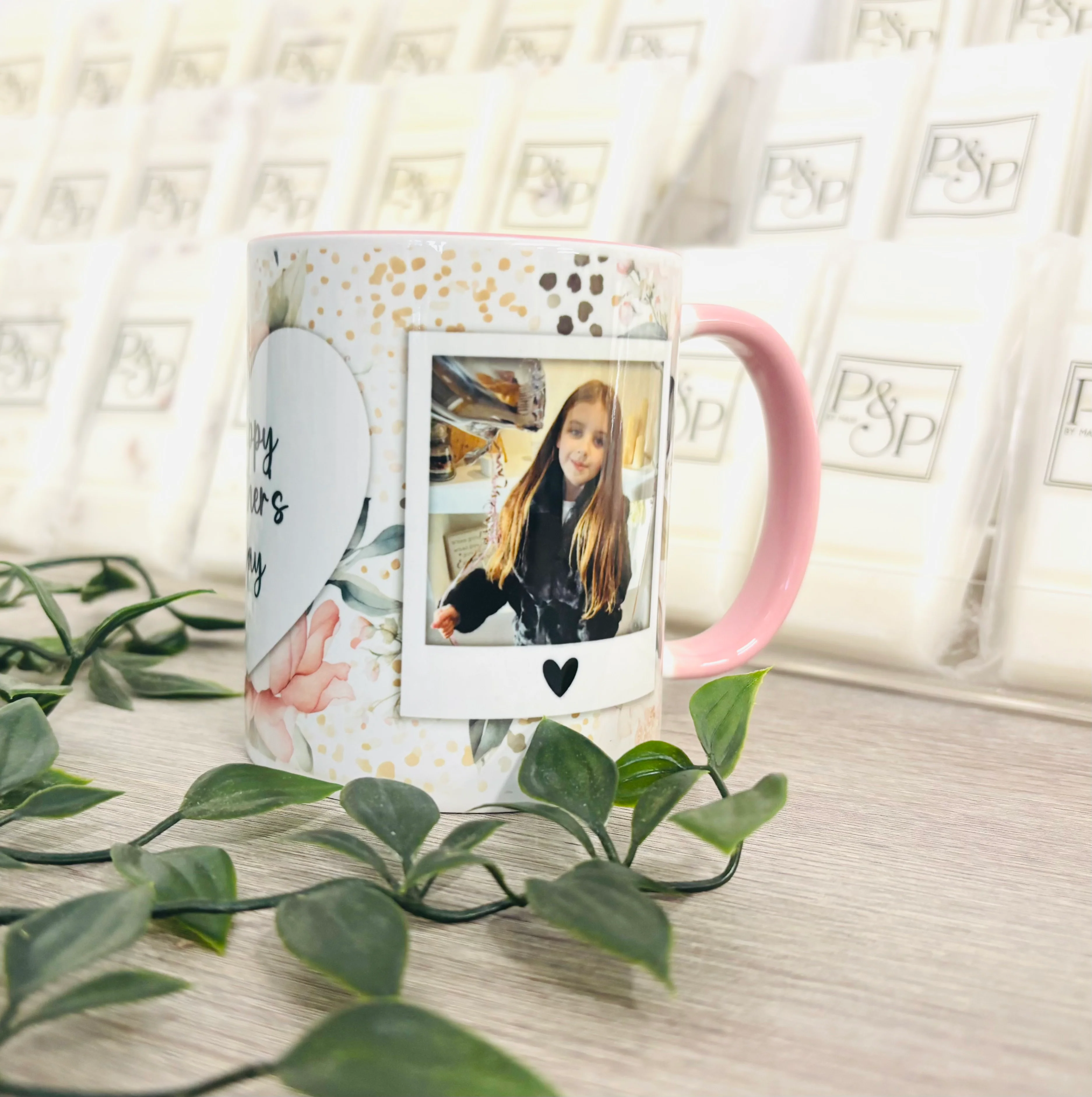 2 Photo Mug with Love heart to add text - Pink Mug - Image 3