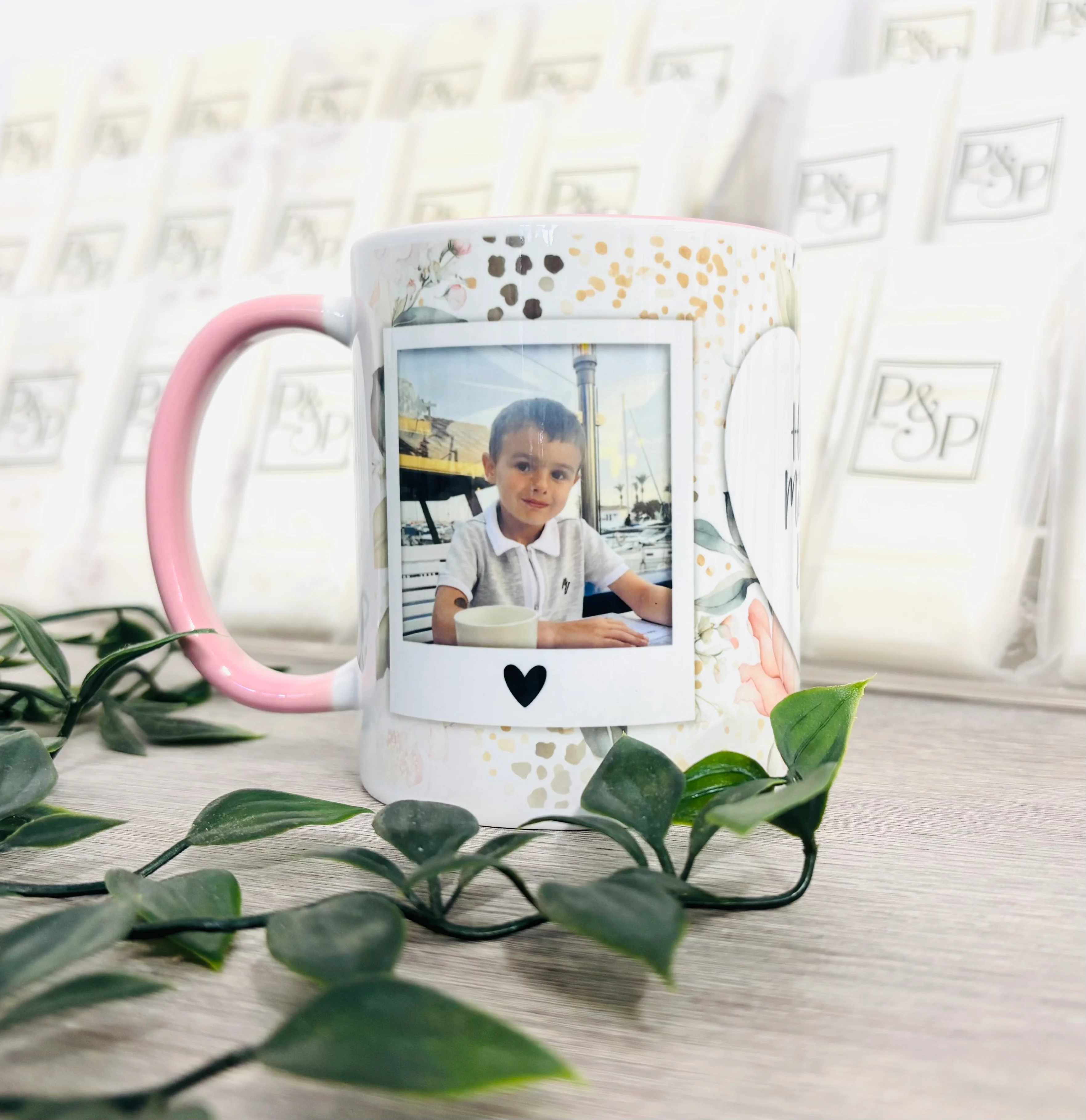 2 Photo Mug with Love heart to add text - Pink Mug - Image 5