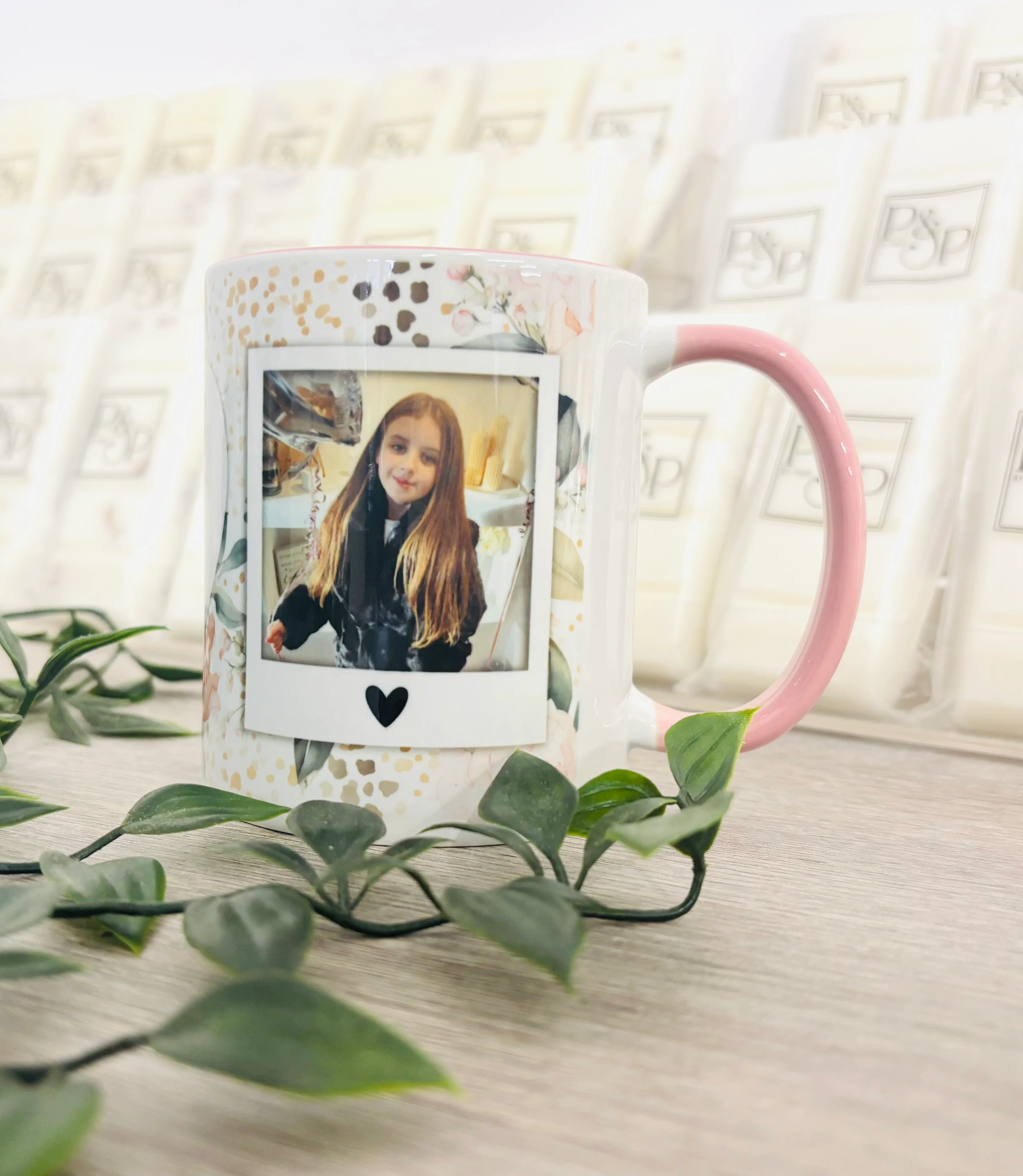 2 Photo Mug with Love heart to add text - Pink Mug - Image 6