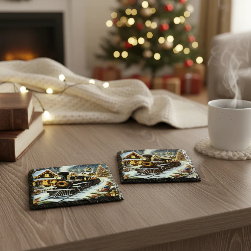 2 Set of Christmas Train Coasters