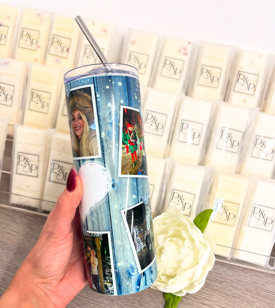 6 Photo Blue Heart Tumbler - Image 4