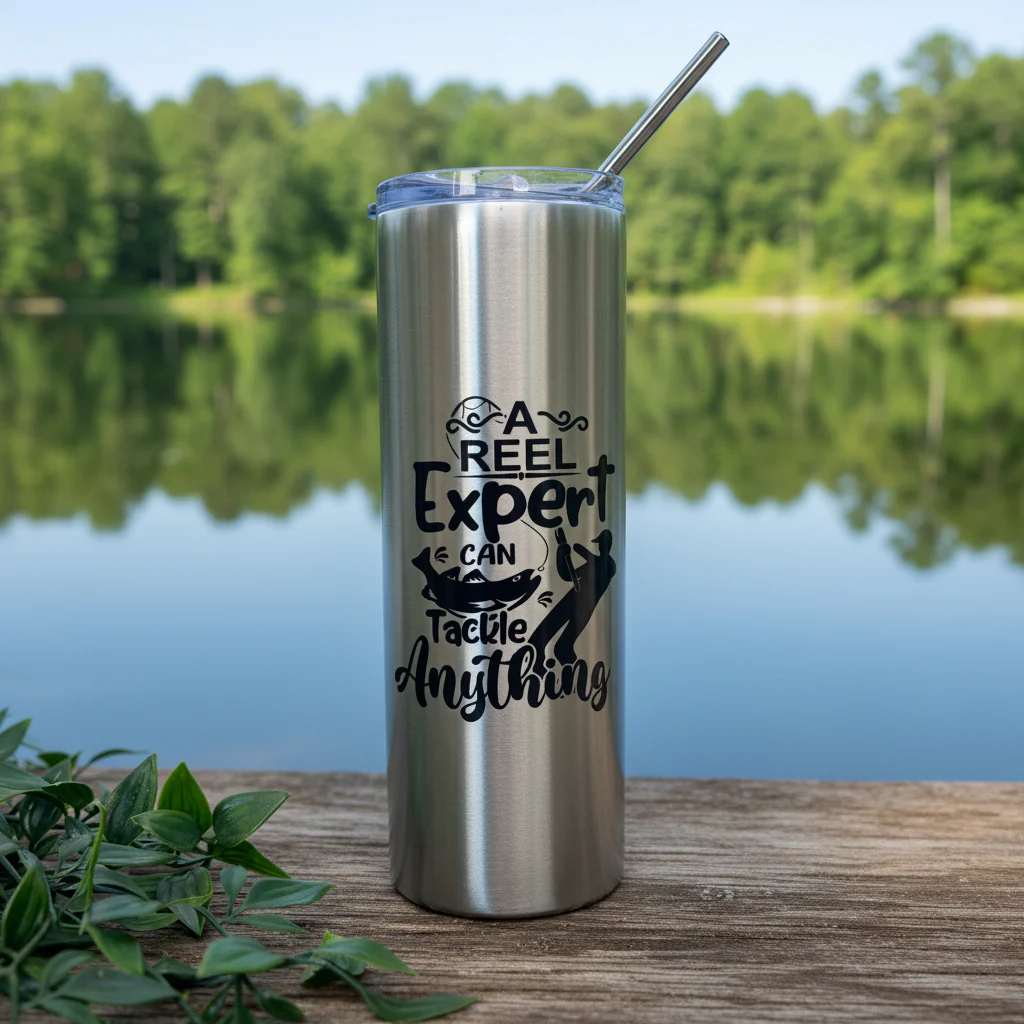 “A Reel Expert” Fishing Silver Stainless Steal Tumbler - Image 3