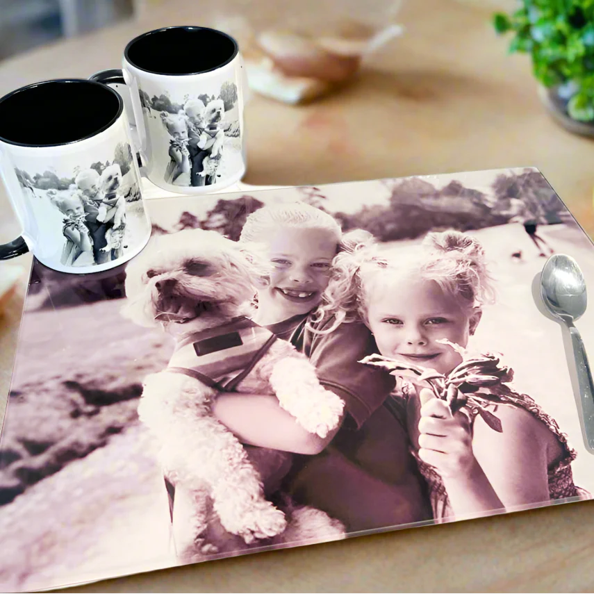 A3 Rectangle Smooth Photo Chopping Board + 2 Mugs Bundle