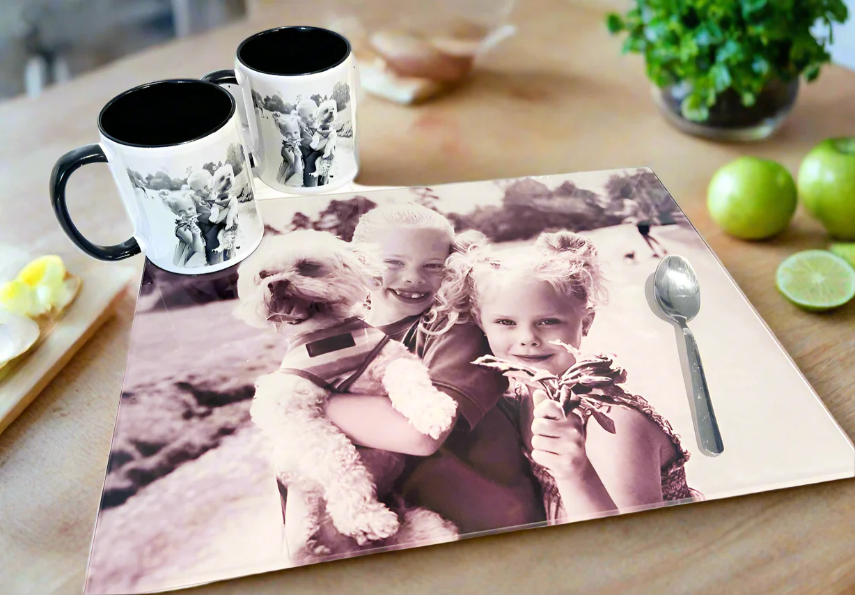 A3 Rectangle Smooth Photo Chopping Board + 2 Mugs Bundle - Image 2