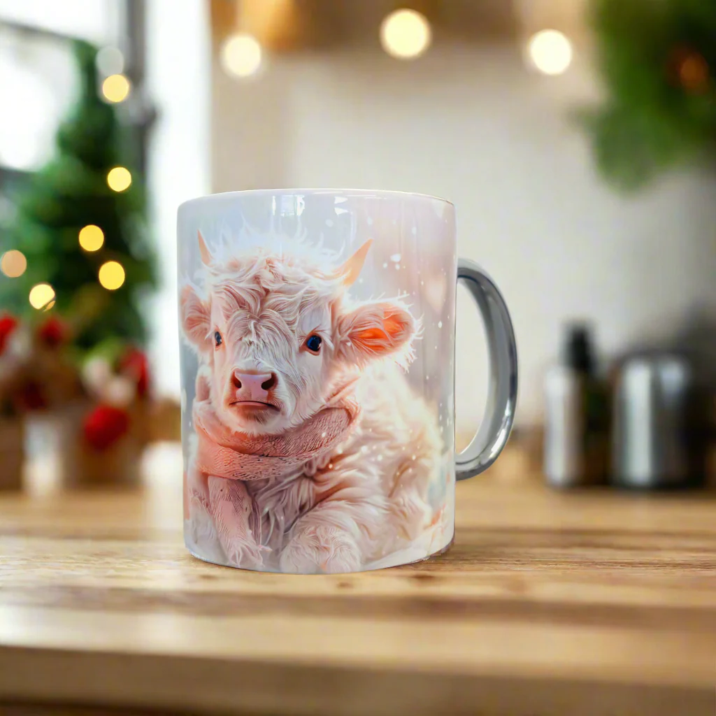 Baby Pink Christmas Highland Cow Mug - Image 2