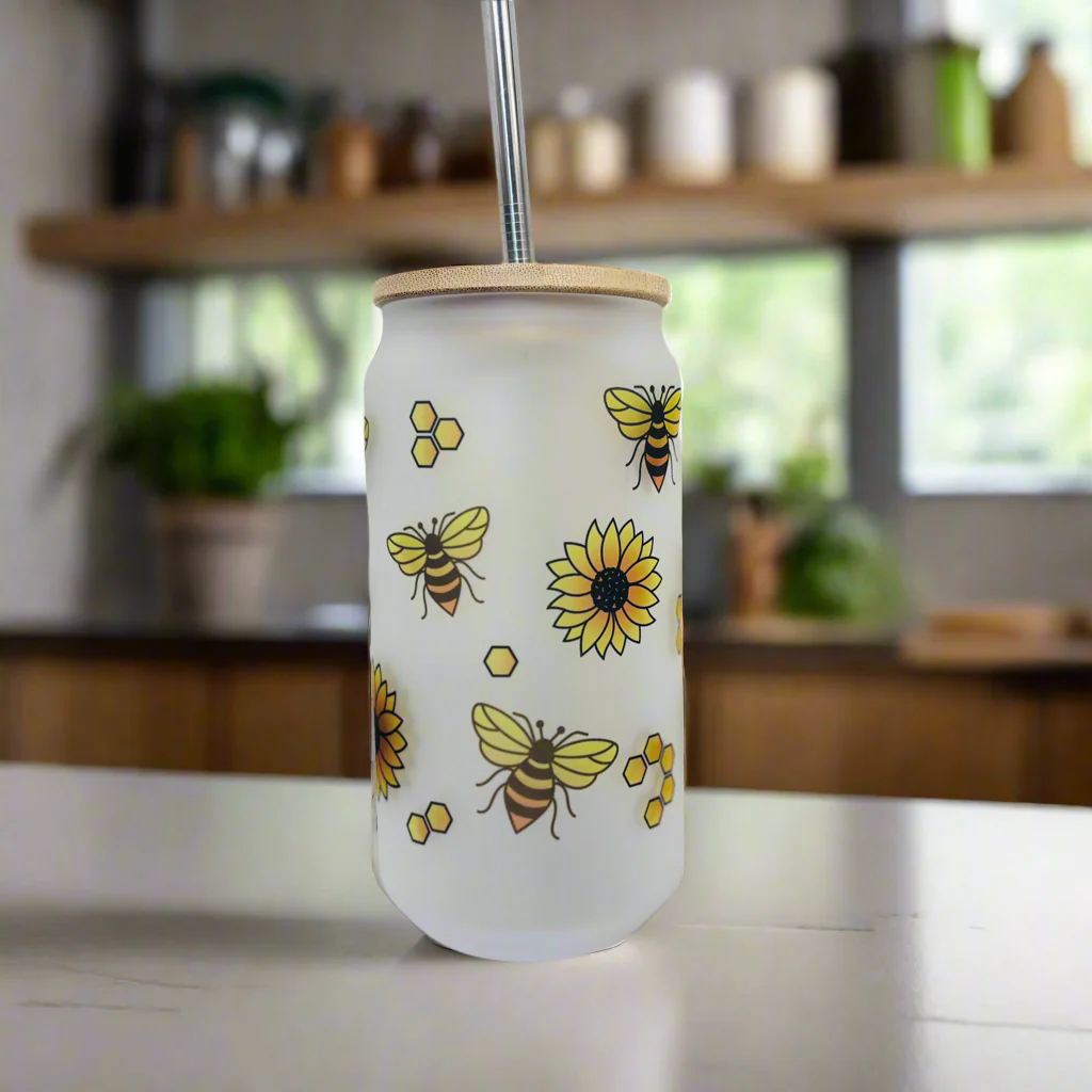 Bee honey comb Frosted Glass Can 18oz Tumbler - Image 2