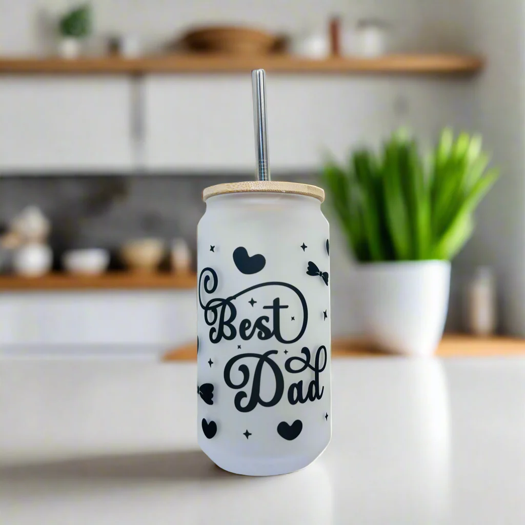 Best Dad Ever Frosted Glass Can 18oz Tumbler - Image 2