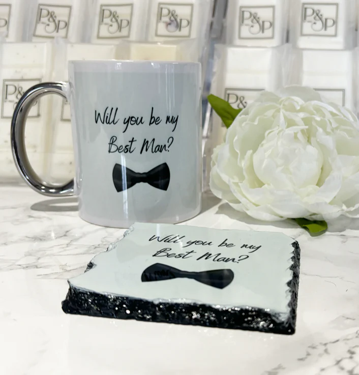 Black Bow Tie  *Any Words* Mug and Coaster Set - Image 3