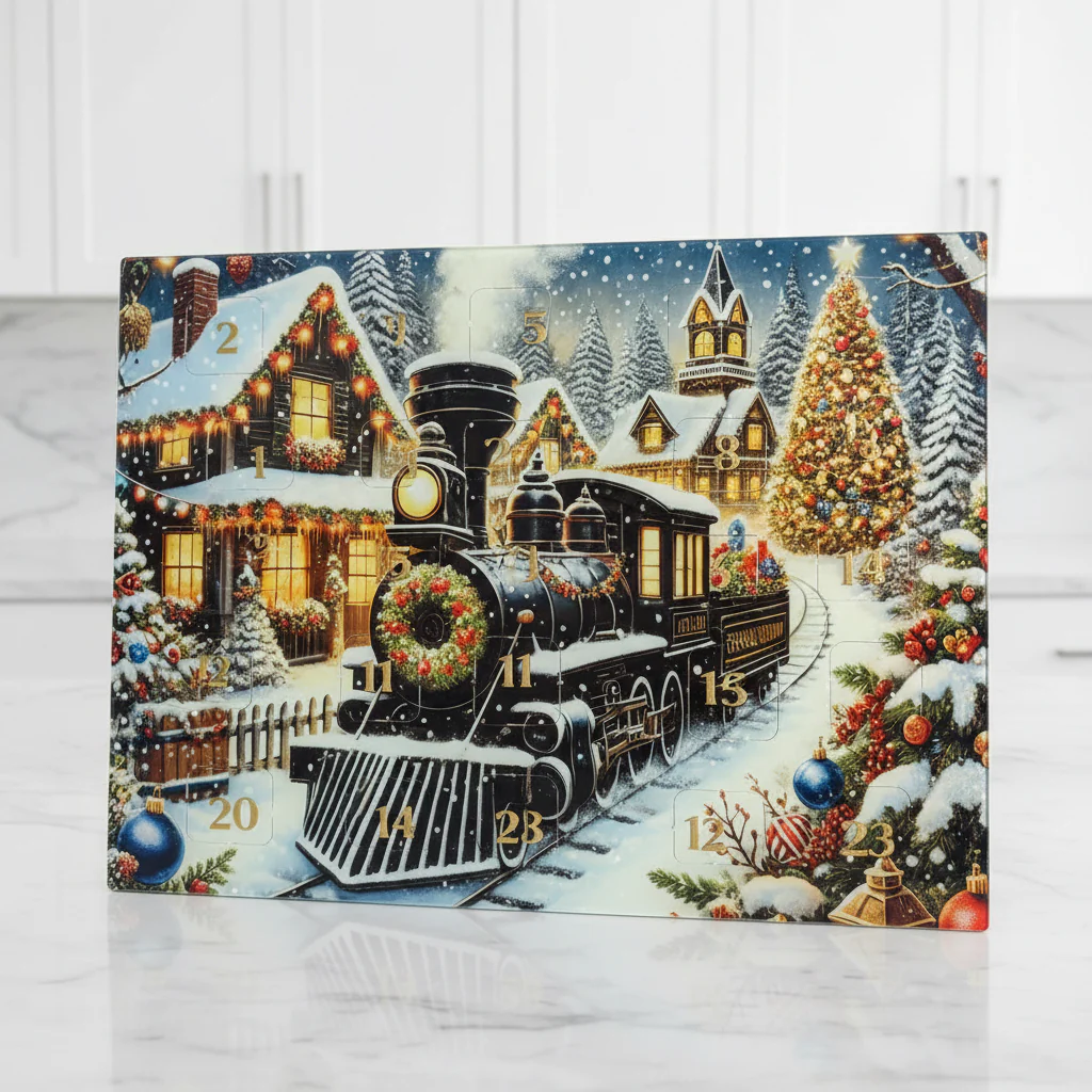 Black Christmas Train Chopping Board/ Splashback A3 - Image 2