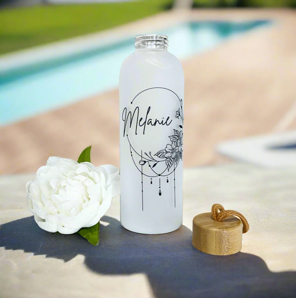 Black Name Design Glass Water Bottle (Pre Order) - Image 3