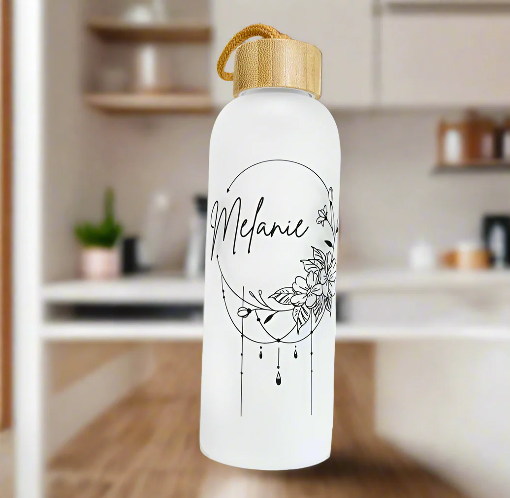 Black Name Design Glass Water Bottle (Pre Order) - Image 4