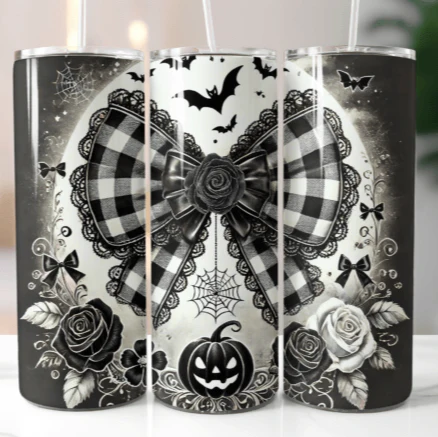 Black Tartan Bow Skinny Tumbler 600ml