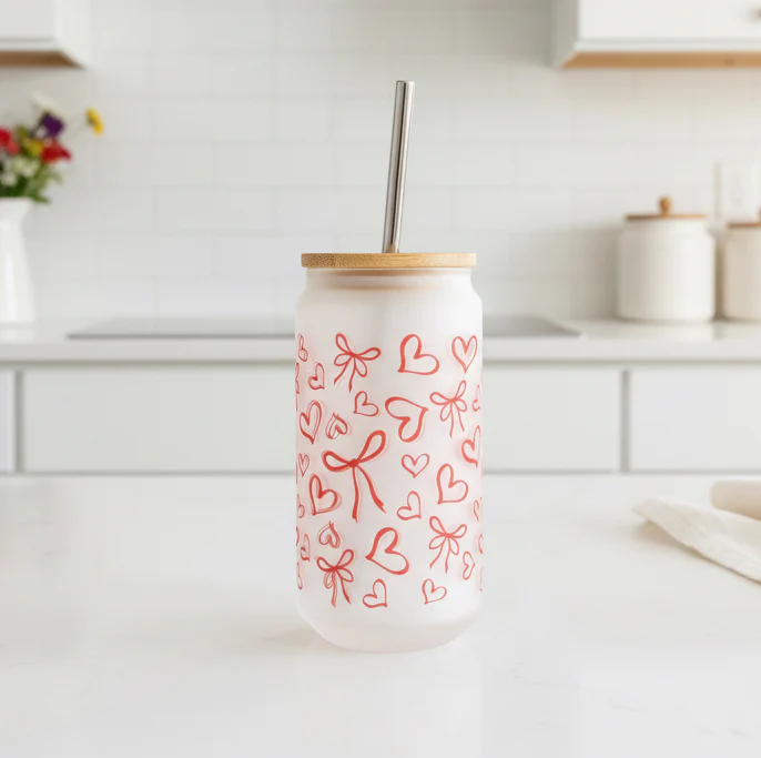Bow Frosted Glass Can 18oz Tumbler - Image 2