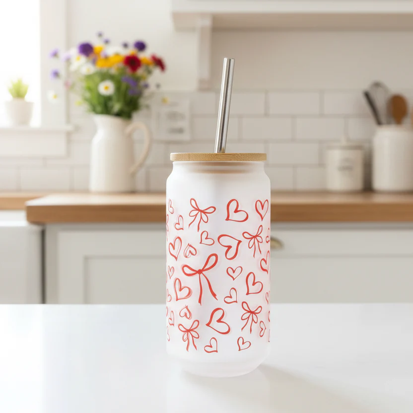 Bow Frosted Glass Can 18oz Tumbler - Image 3
