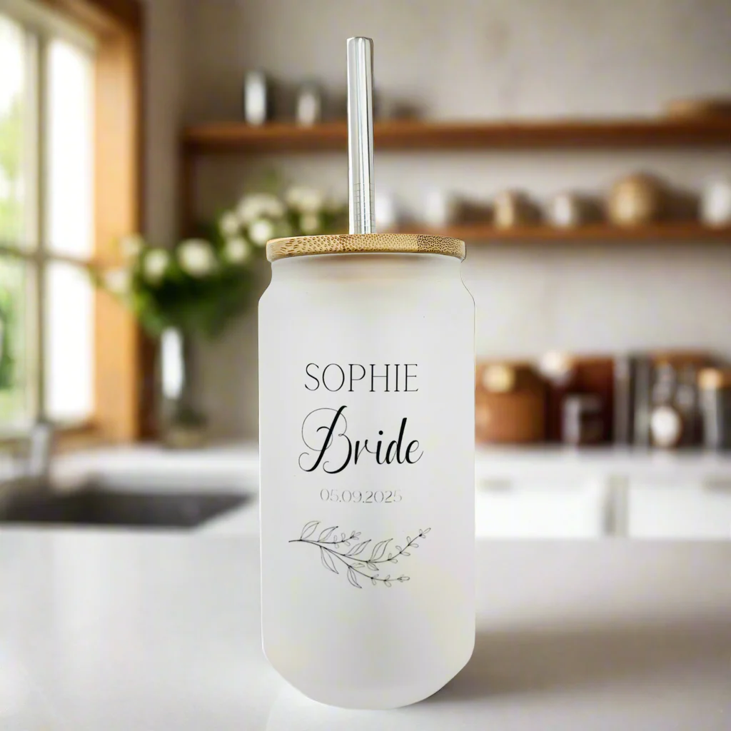 Bridesmaid/ Bride Floral Frosted Glass Can 18oz Tumbler - Image 2