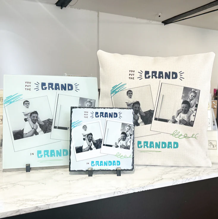 Bundle: Cushion, Chopping Board and 19cm Photo Slate - Image 2