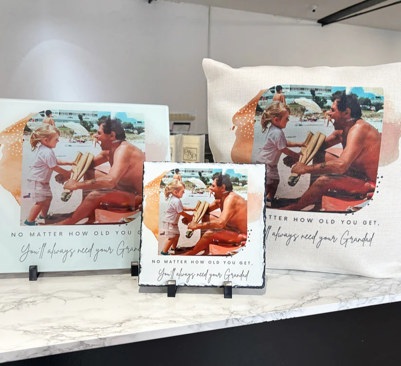 Bundle: Cushion, Chopping Board and 19cm Photo Slate - Image 2