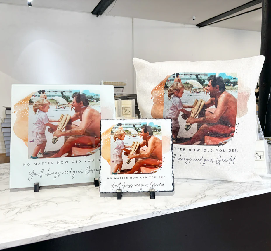 Bundle: Cushion, Chopping Board and 19cm Photo Slate - Image 3