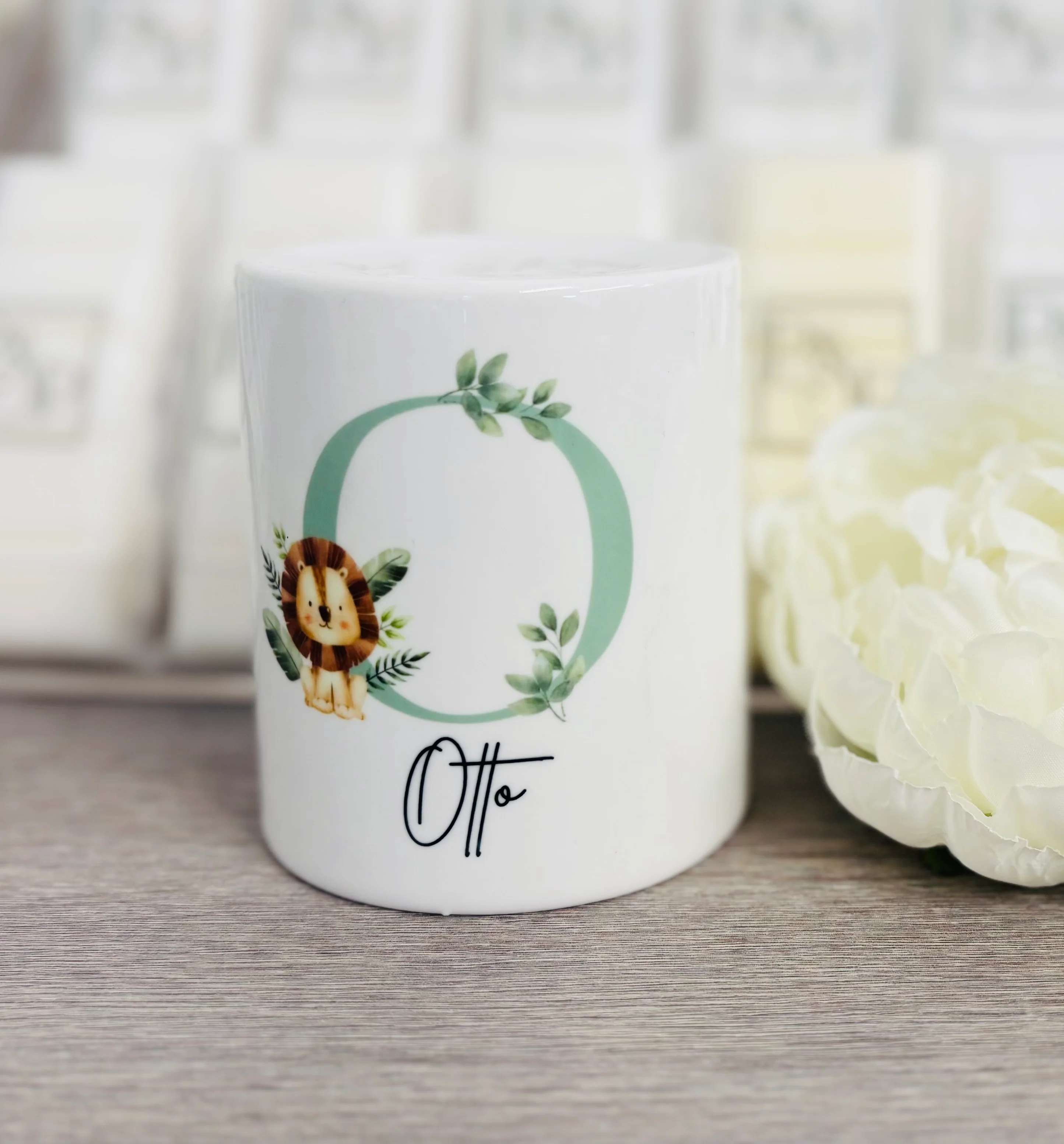 Ceramic Money Box Green Initial/ Lion Design - Image 2