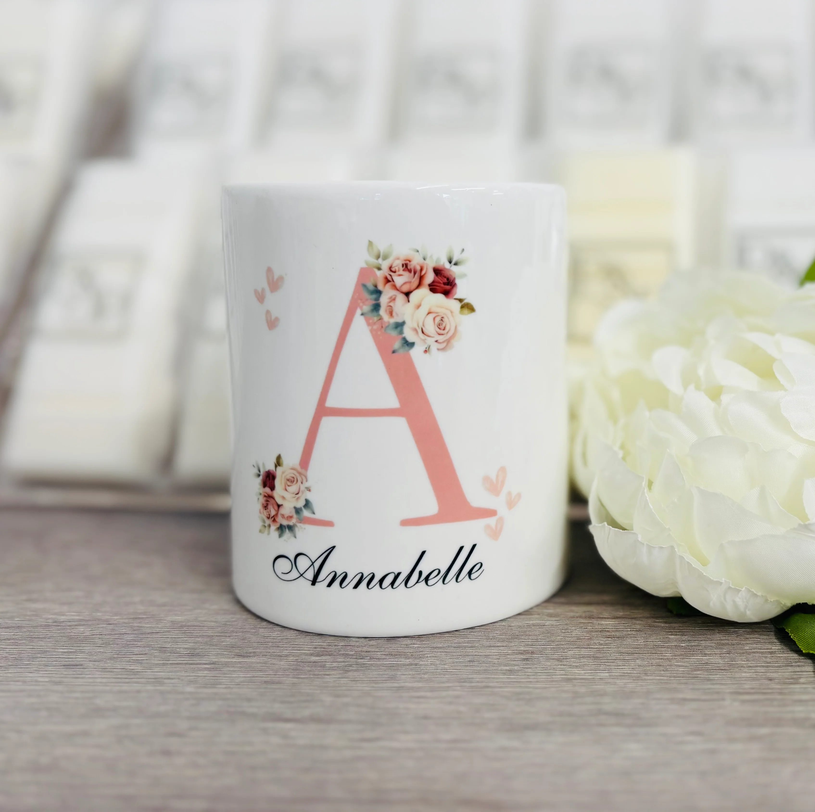 Ceramic Money Box Pink Initial/ Floral Design - Image 4