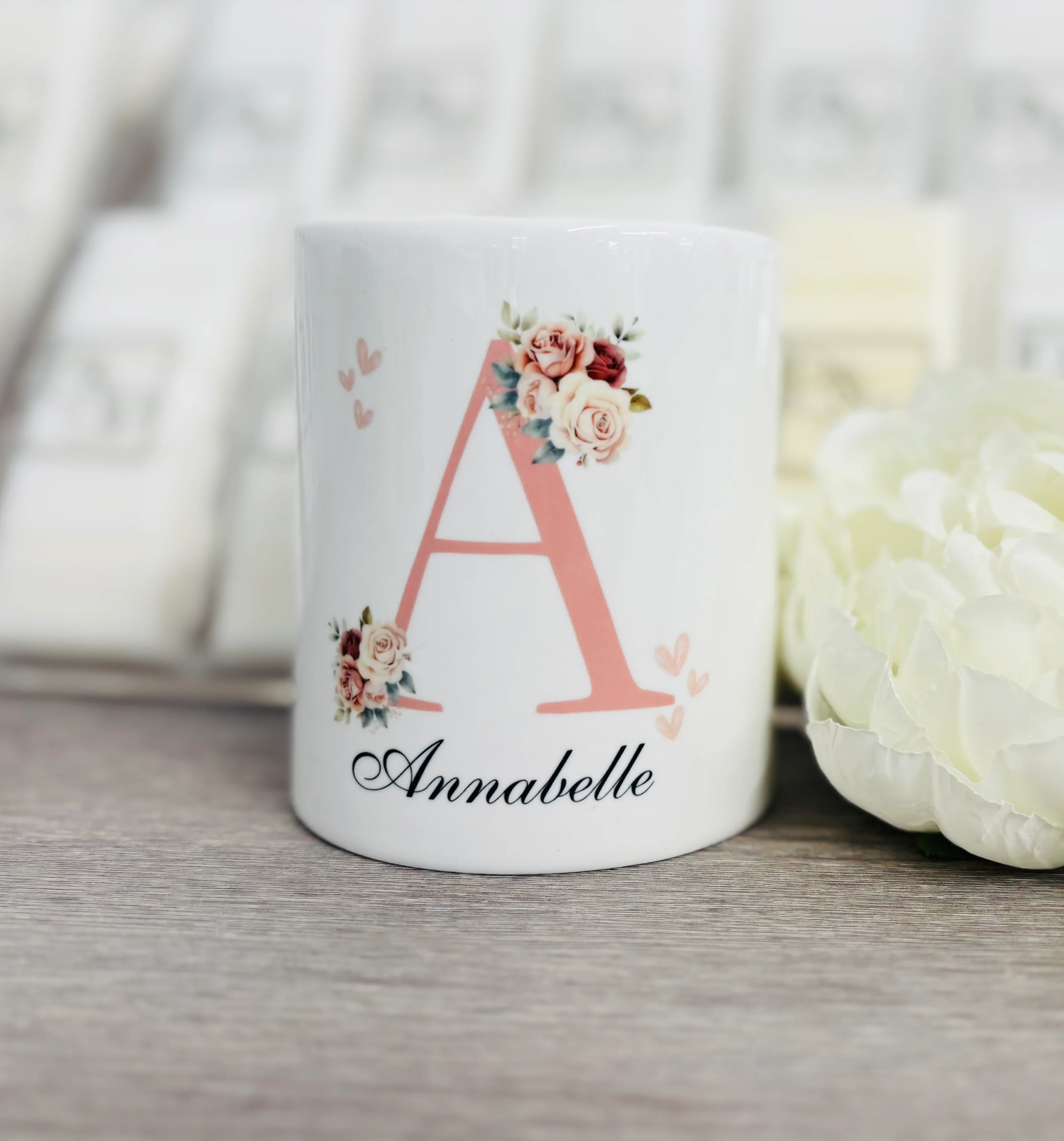 Ceramic Money Box Pink Initial/ Floral Design - Image 6