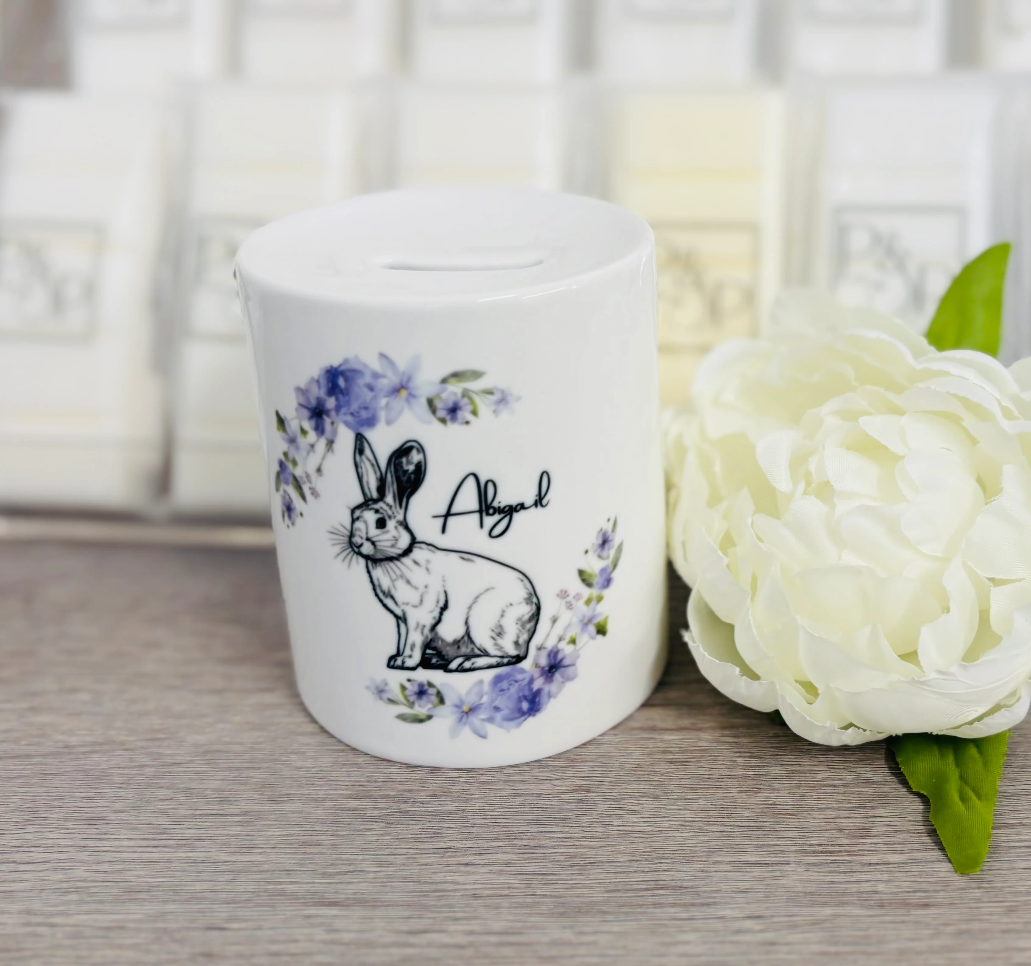 Ceramic Money Box Purple Rabbit Design - Image 3