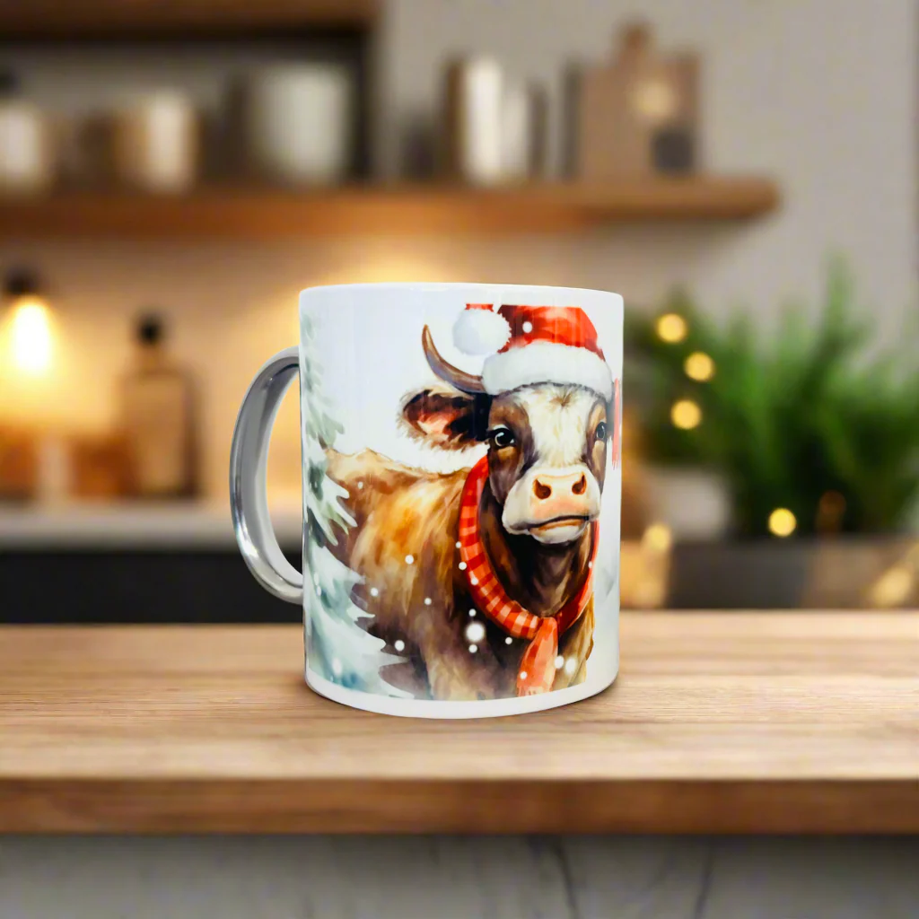 Christmas Dark Brown Cow Mug - Image 2