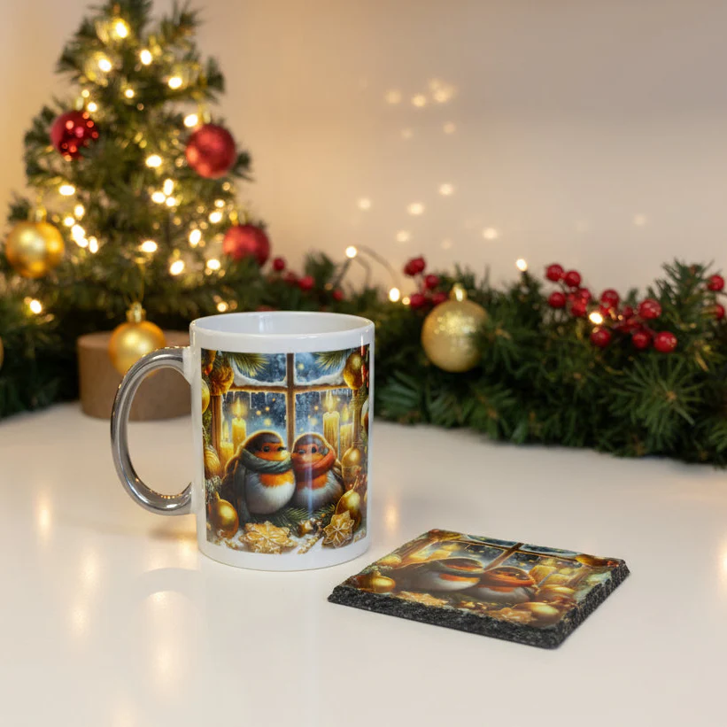 Christmas Robin Mug and Coaster Set