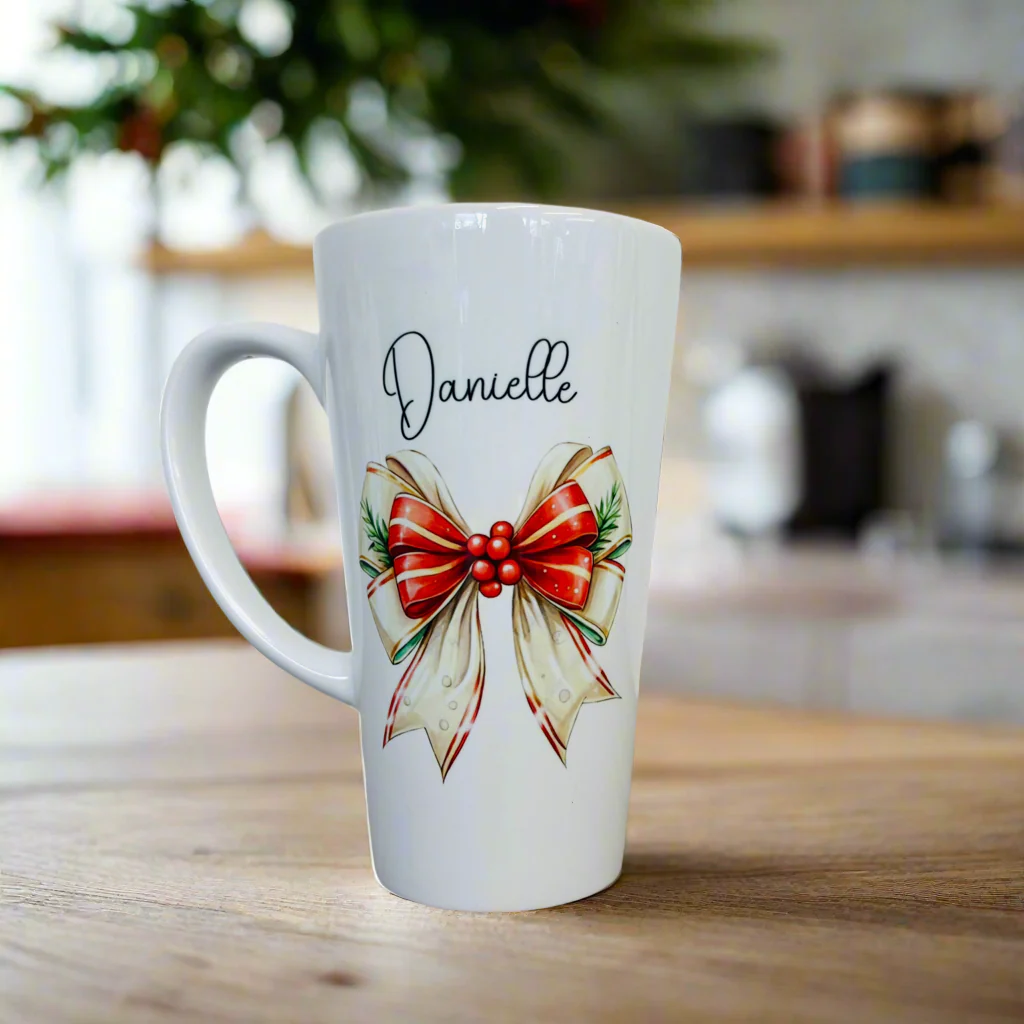Cream & Red Bow Latte Ceramic Mug 17oz inc Box - Image 2