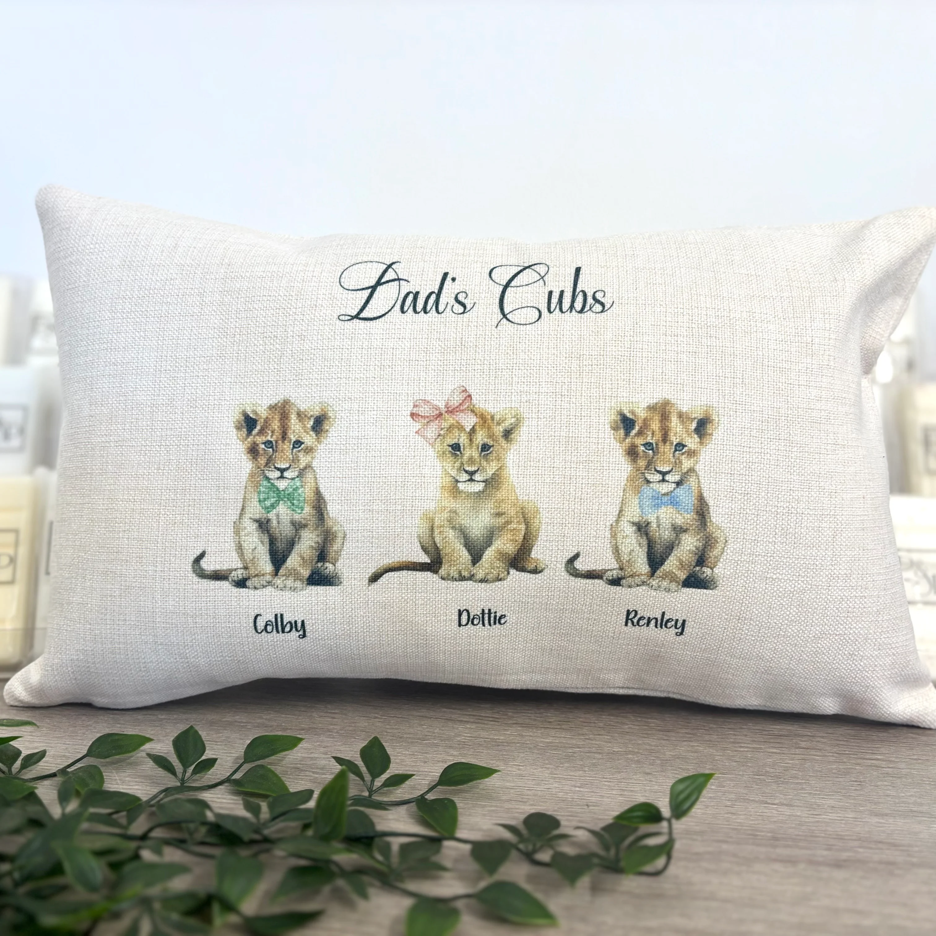 Daddy/Dad/Grandads Lion Cubs Filled Cushion - Image 2