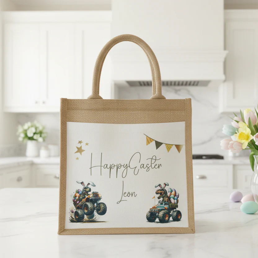 Easter Dino Monster Truck Tote Bag