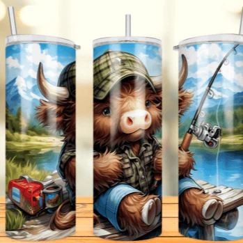 Fishing Highland Cow Skinny Tumbler