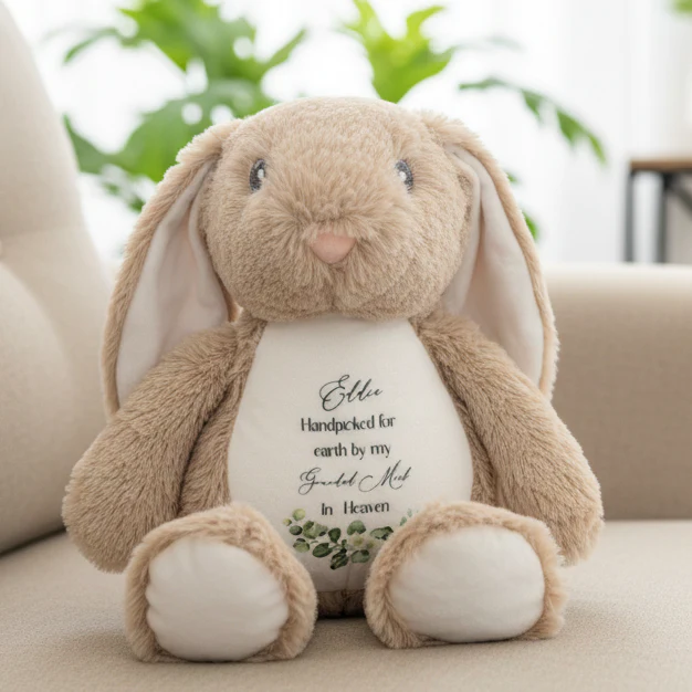 Floppy Rabbit Plush Teddy -“Handpicked for Earth” with flowers