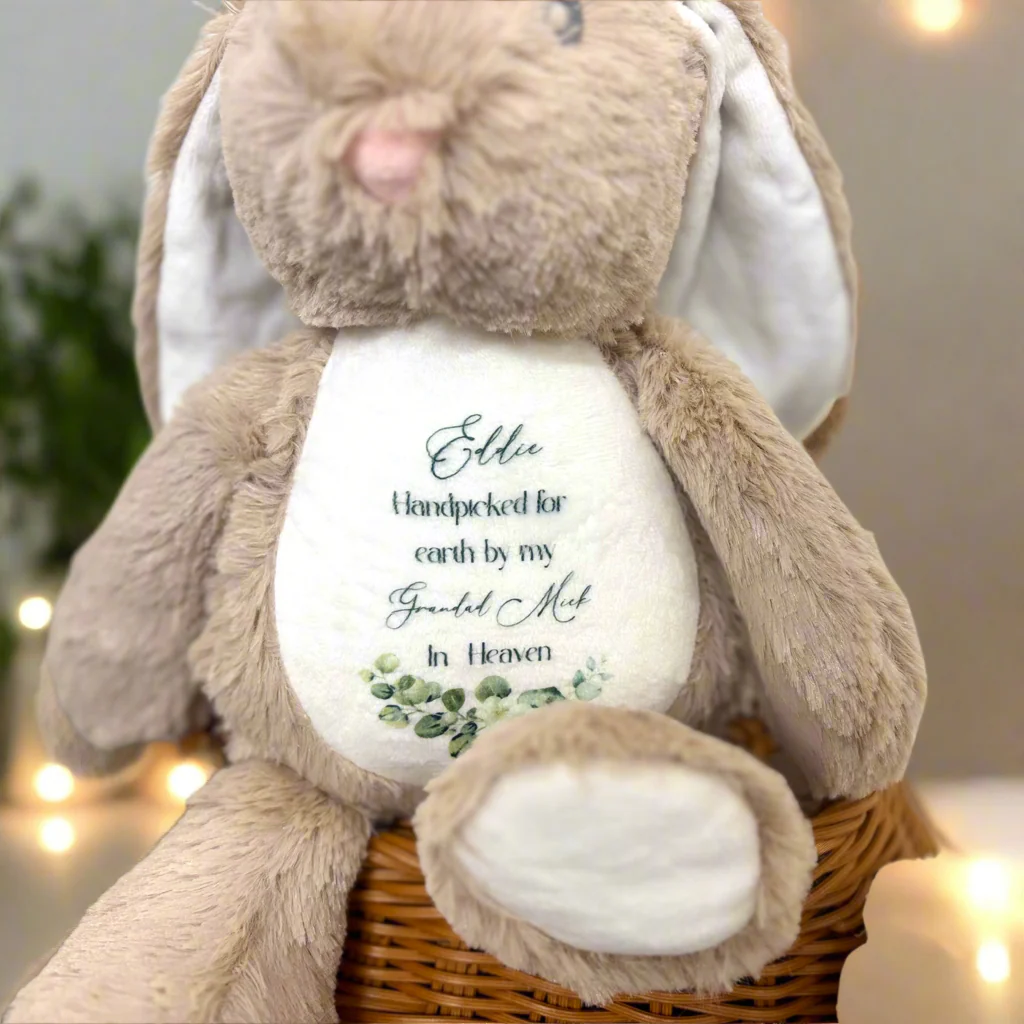 Floppy Rabbit Plush Teddy -“Handpicked for Earth” with flowers - Image 2
