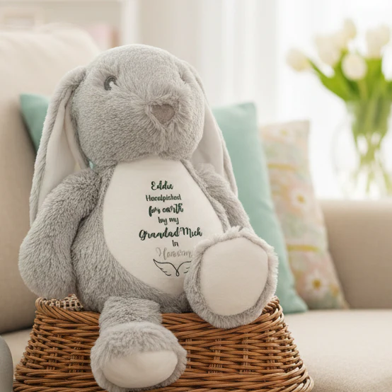 Floppy Rabbit Plush Teddy -“Handpicked for Earth” with Angel Wings - Image 3