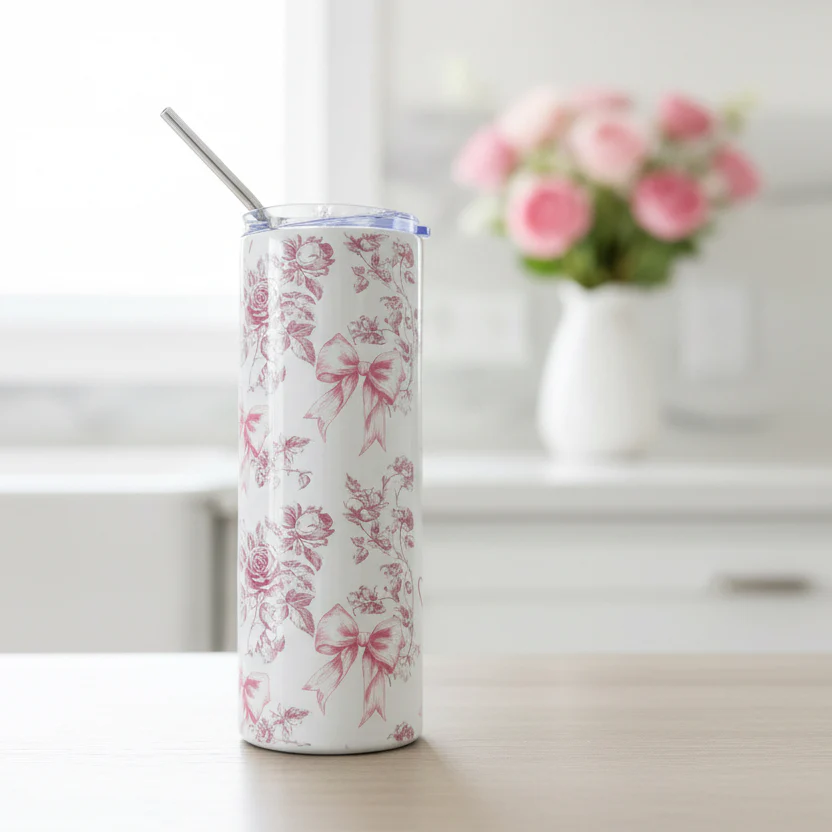 Floral Bow and Roses Named Tumbler - Image 2