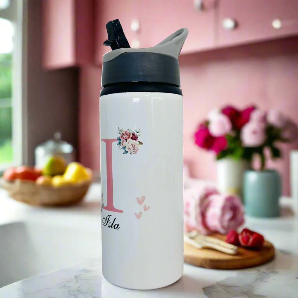 Floral Initial Sports Bottle - Image 2