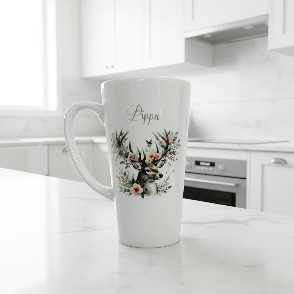 Floral Stag Latte Ceramic Mug 17oz inc Box