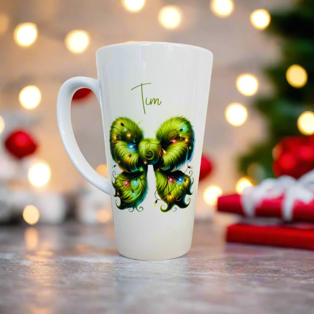 Fluffy Green Bow Latte Ceramic Mug 17oz inc Box (no3)