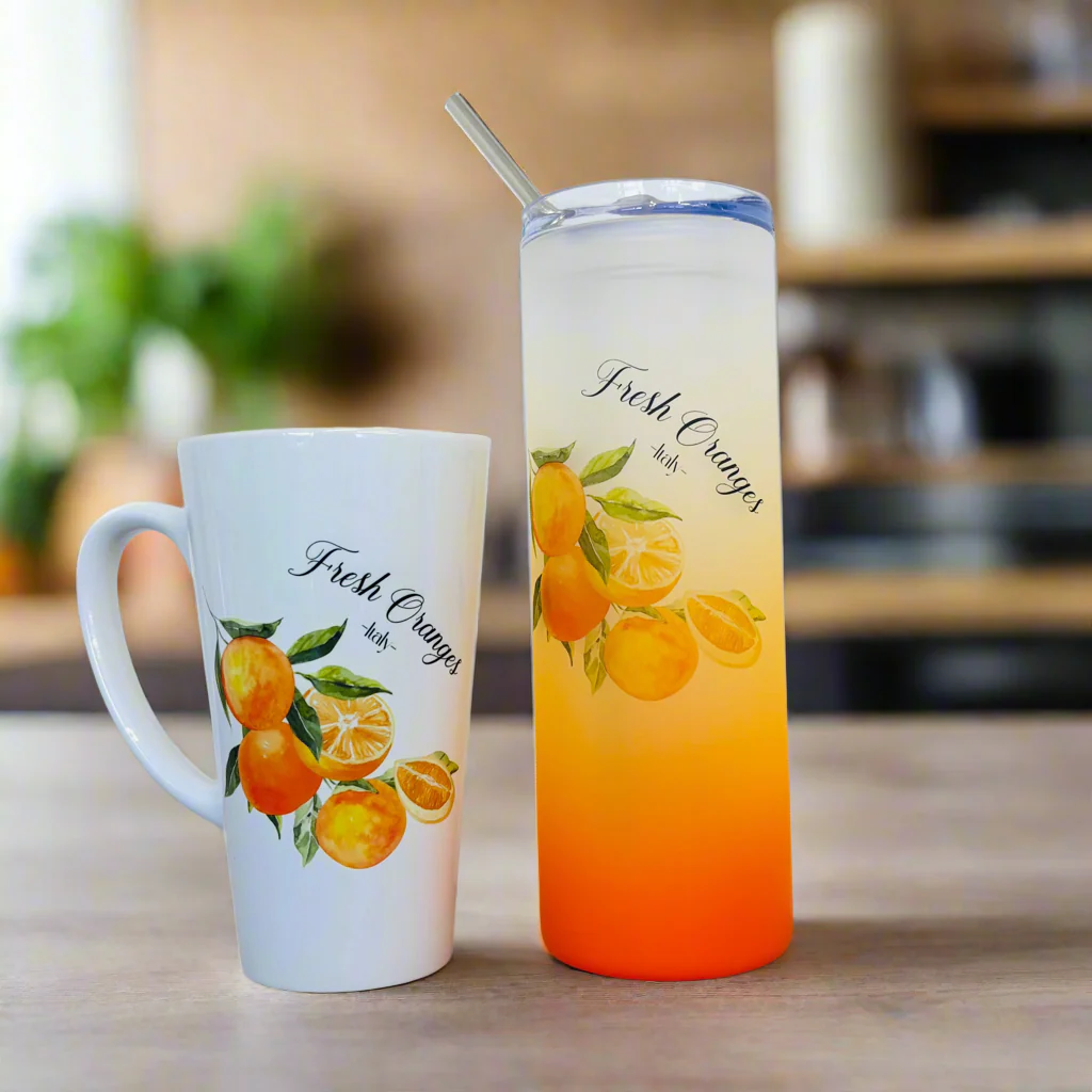 Fresh Orange Fruit 17oz Latte Mug & Orange Neon 21oz Tumbler - Image 2