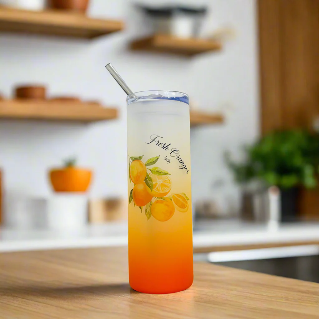 Fresh Oranges Tall Orange Skinny Glass Tumbler 25oz - Image 2