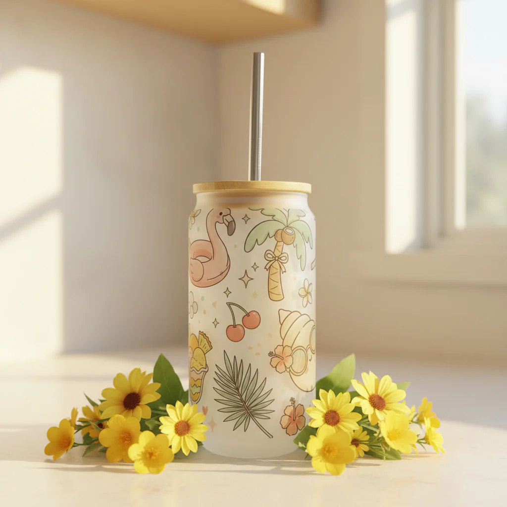 Summer Frosted Glass Can 18oz Tumbler - Image 2