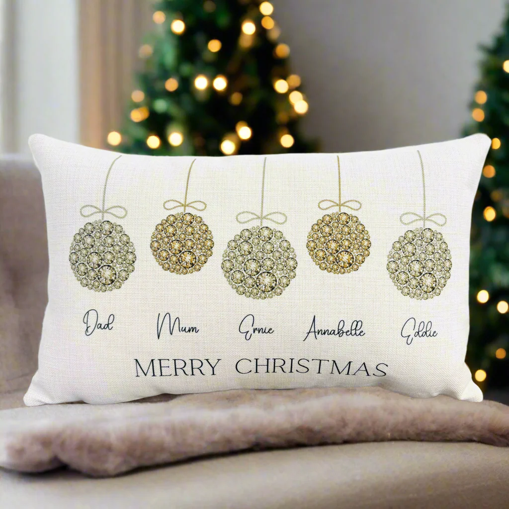 Gold Bauble family Christmas - Filled Cushion