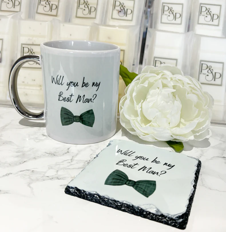 Green Bow Tie  *Any Words* Mug and Coaster Set - Image 3