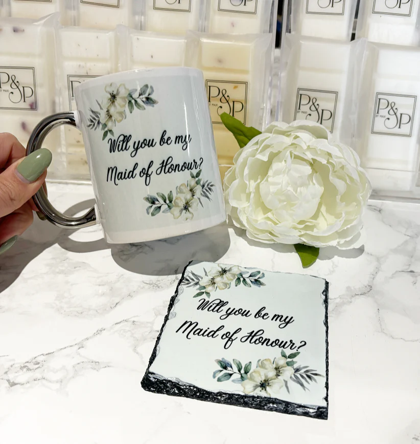 Green Floral  *Any Words* Mug and Coaster Set - Image 3
