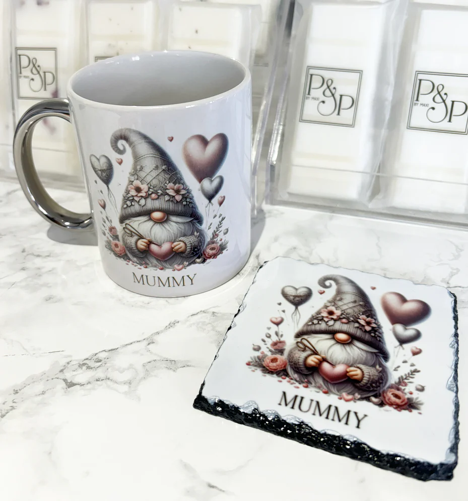 Grey and Pink Sitting Gonk Mug and Coaster Set - Image 2
