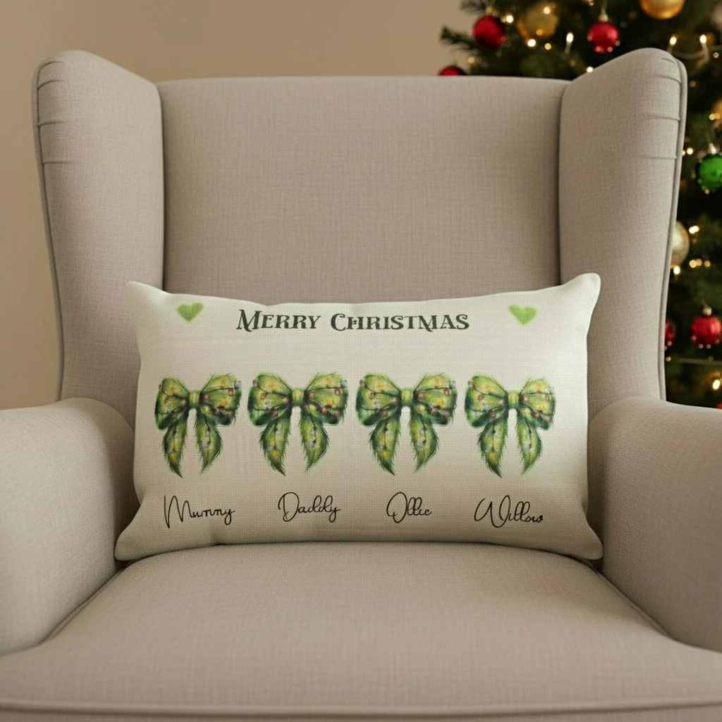Grinchies Bows family Christmas - Filled Cushion - Image 2