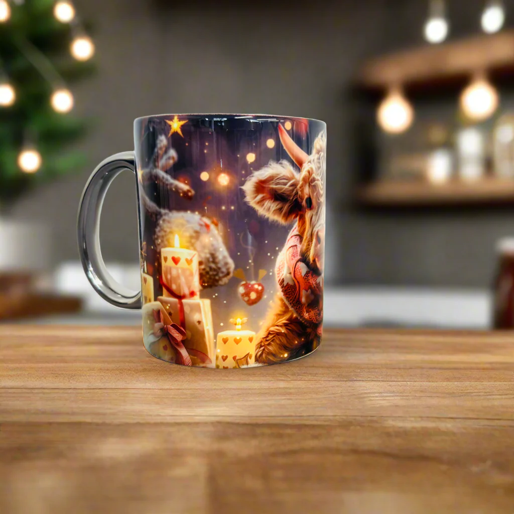 Christmas Highland Cow Flower Scarlf Mug - Image 2