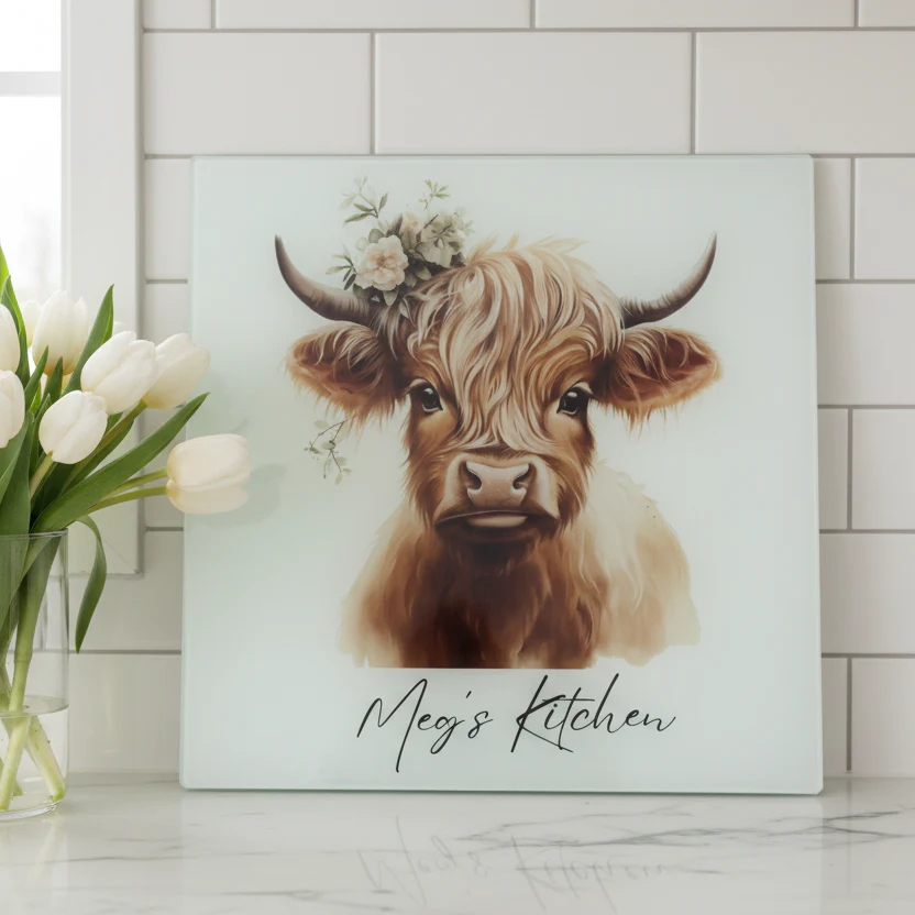 Highland Cow Sage Green Head Piece Chopping Board 30cm - Image 2